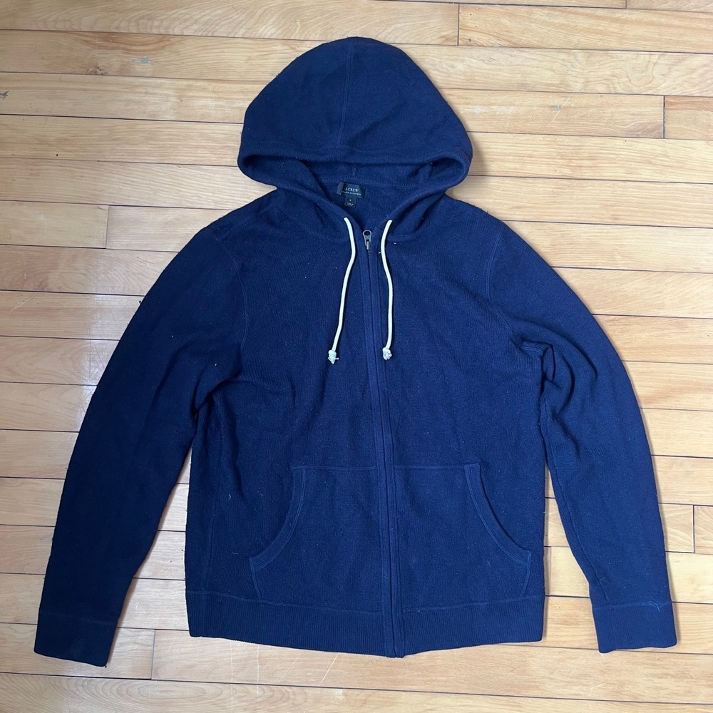 J.Crew Italian Cashmere Full Zip Hoodie Navy Blue Mens Small Sweater RN77388